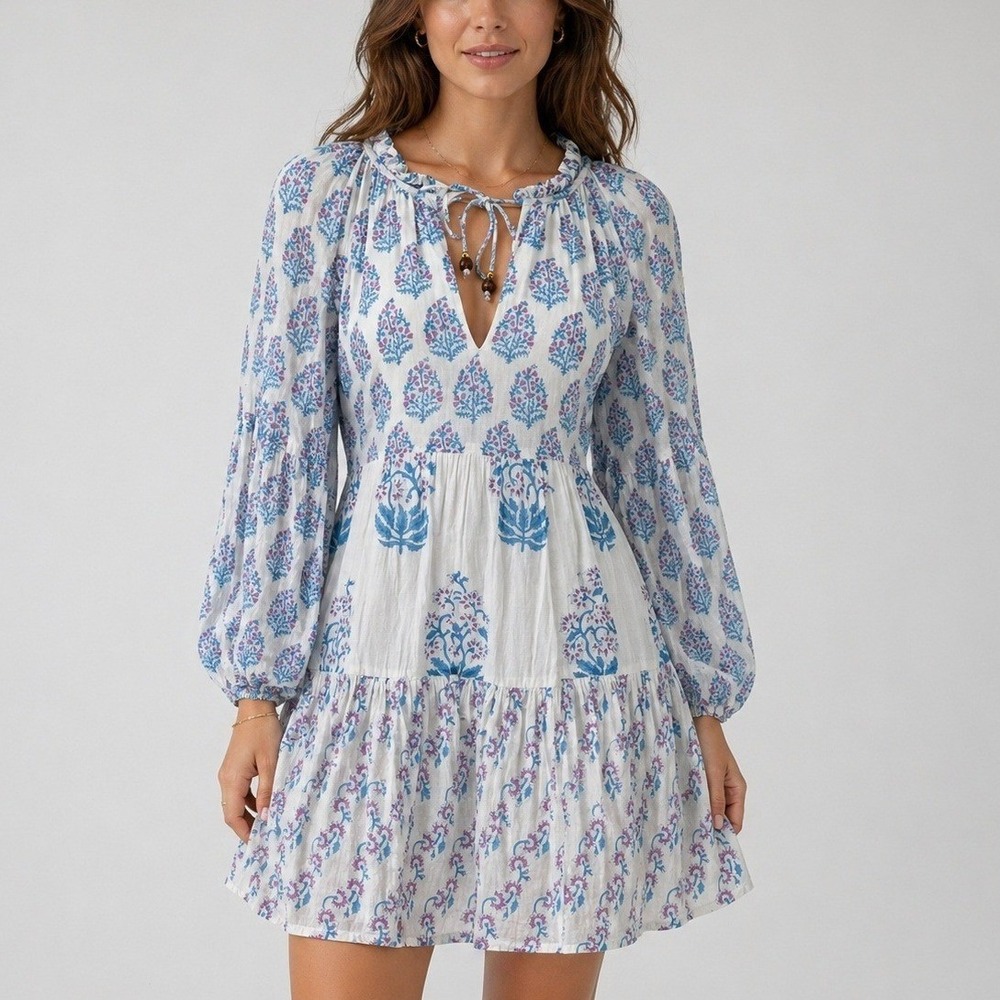 Oliphant Balloon Sleeve‎ Dress Lilac Selva Floral Boho Cottagecore Coastal S